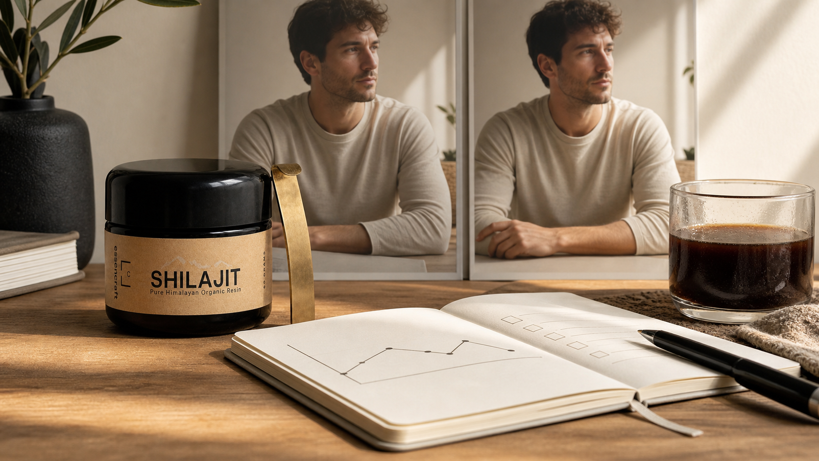 Shilajit before-and-after tracking journal with baseline and follow-up measurements