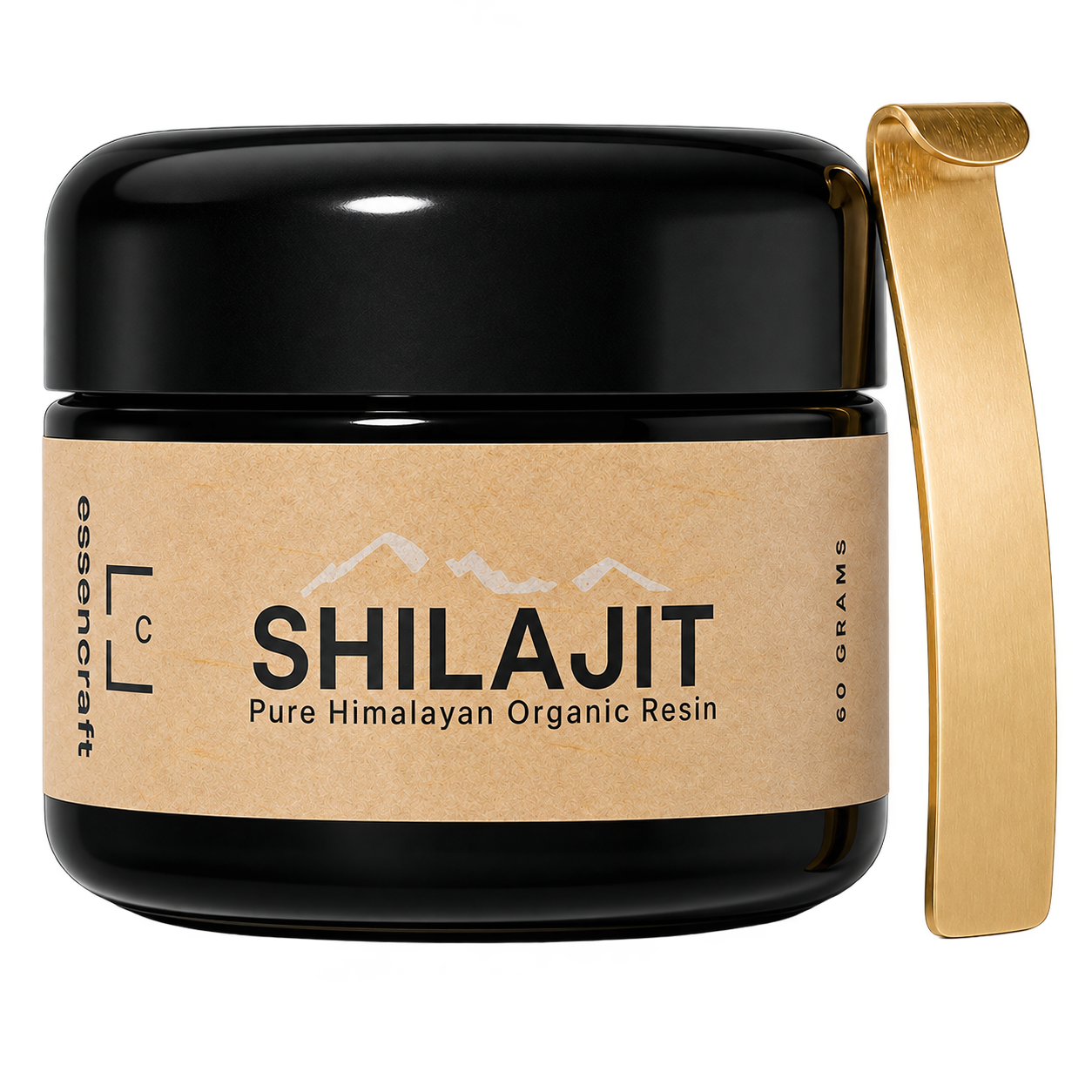 Essencraft Shilajit Resin jar with bronze hanging spoon