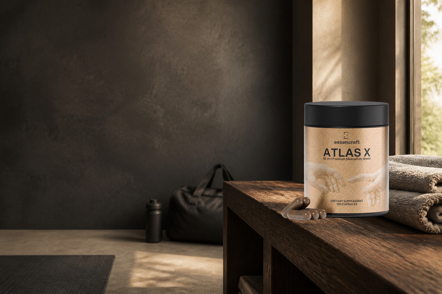 Essencraft Atlas X bottle in a realistic home training space