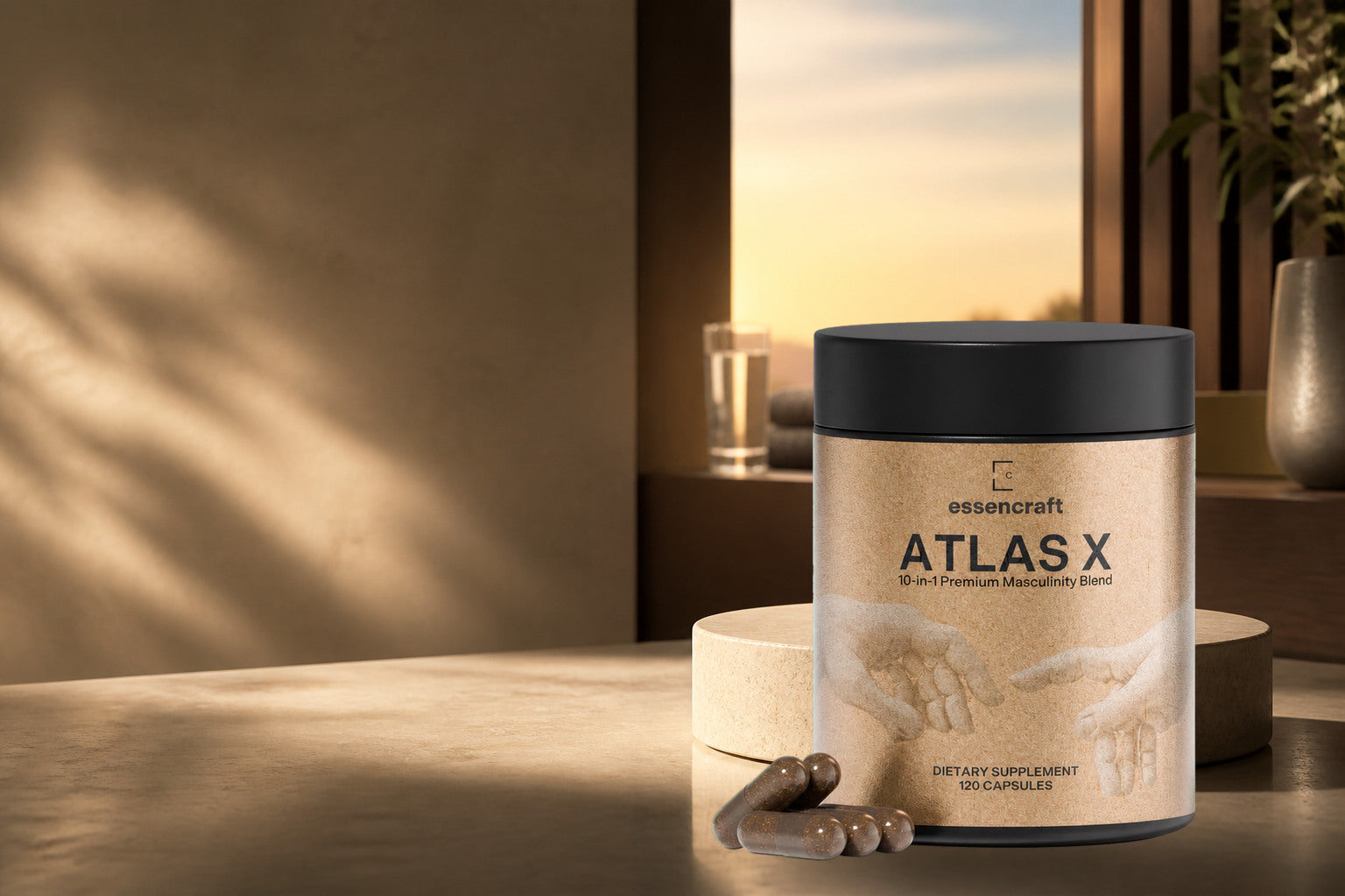 Essencraft Atlas X bottle in a warm premium setting