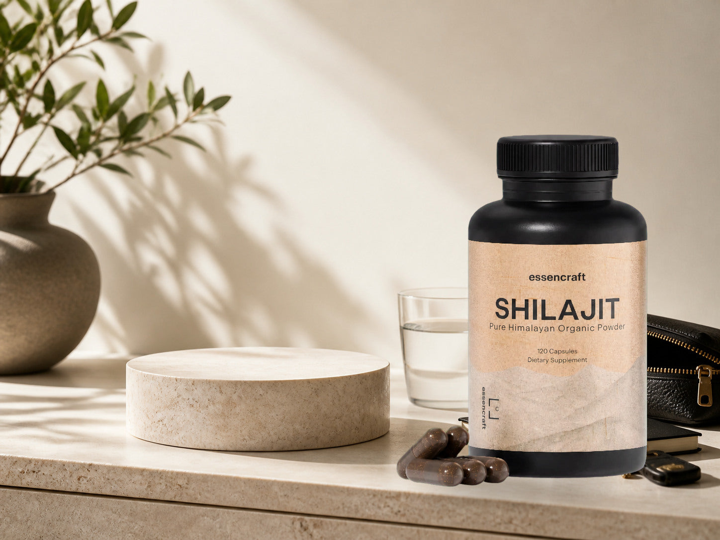 Essencraft Shilajit Capsules in a calm everyday setting