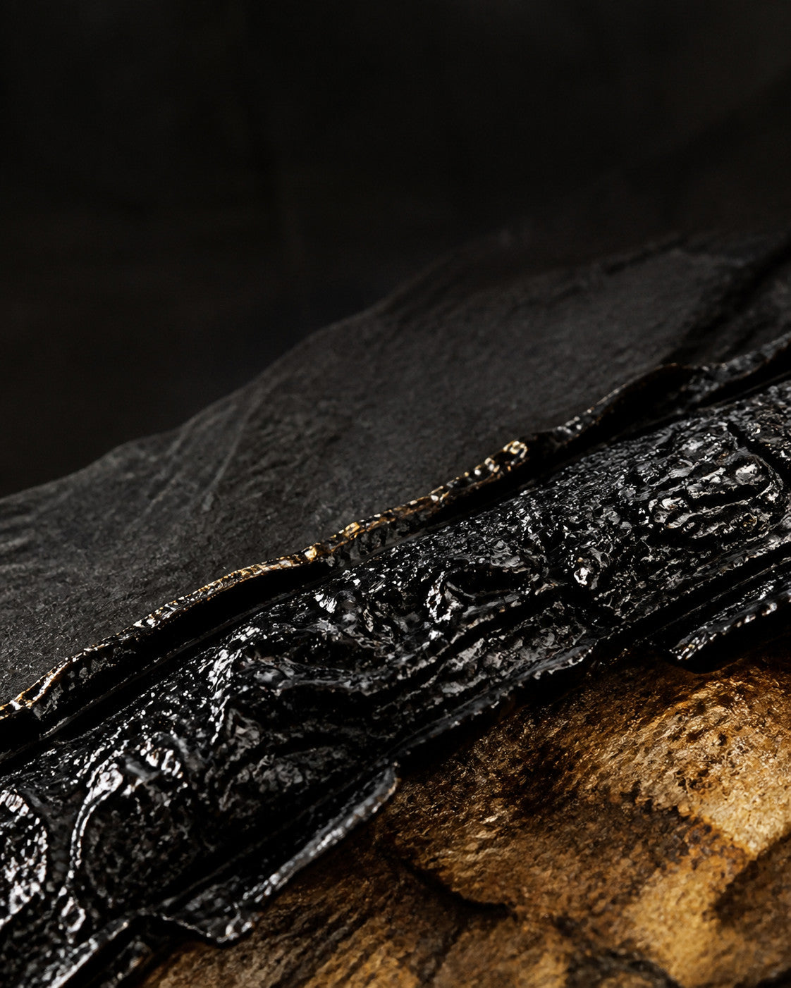 Close view of Essencraft Shilajit Resin showing its natural dark texture