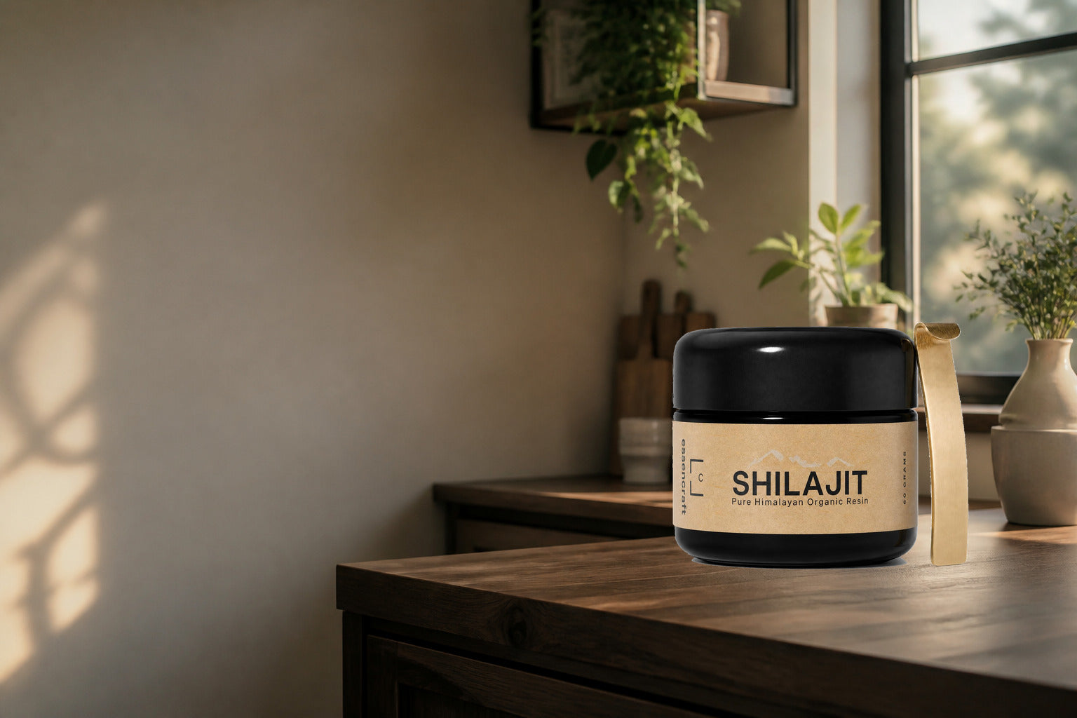 Essencraft Shilajit Resin jar and measuring spoon