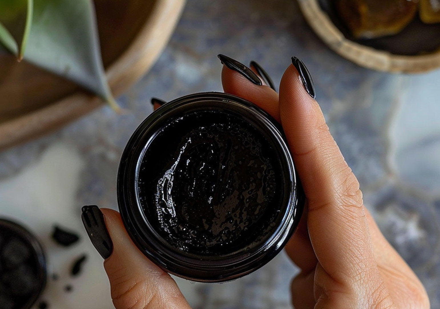 Close view of natural shilajit resin texture