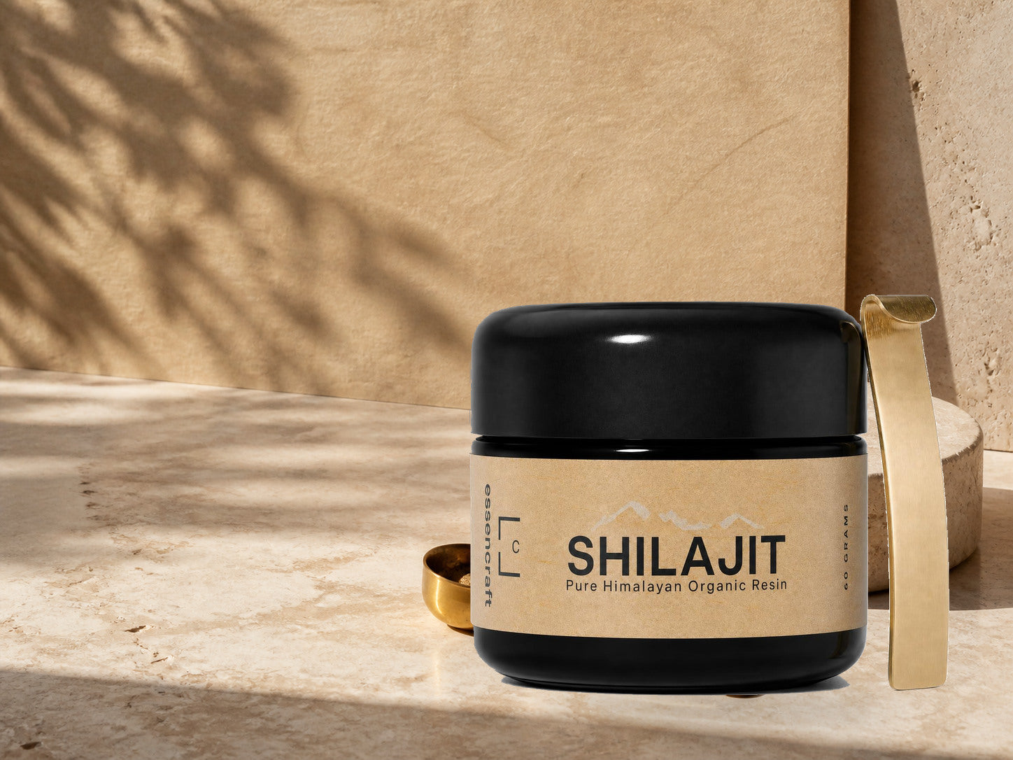 Essencraft 60 gram Shilajit Resin jar with measuring spoon