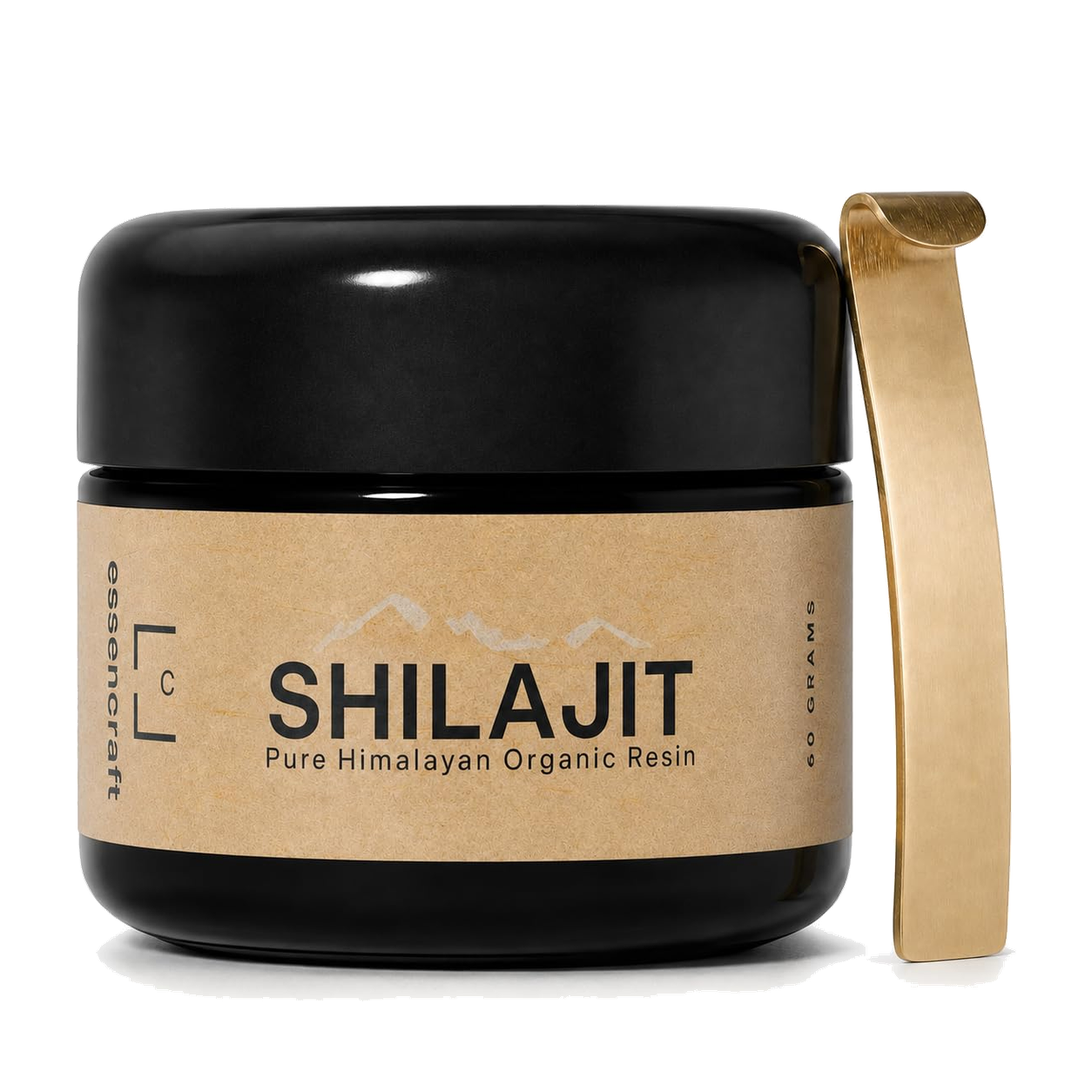 Essencraft Pure Himalayan Shilajit Resin jar with measuring spoon